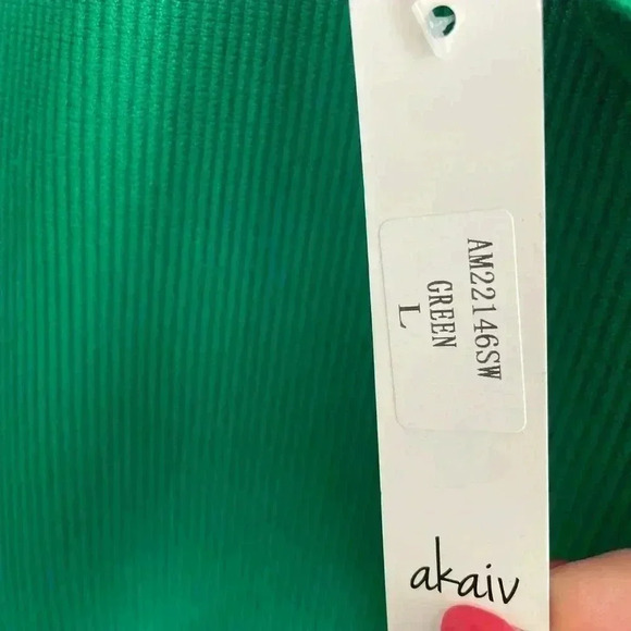 Akaiv green cross neck Bodycon mini dress - Picture 2 of 3